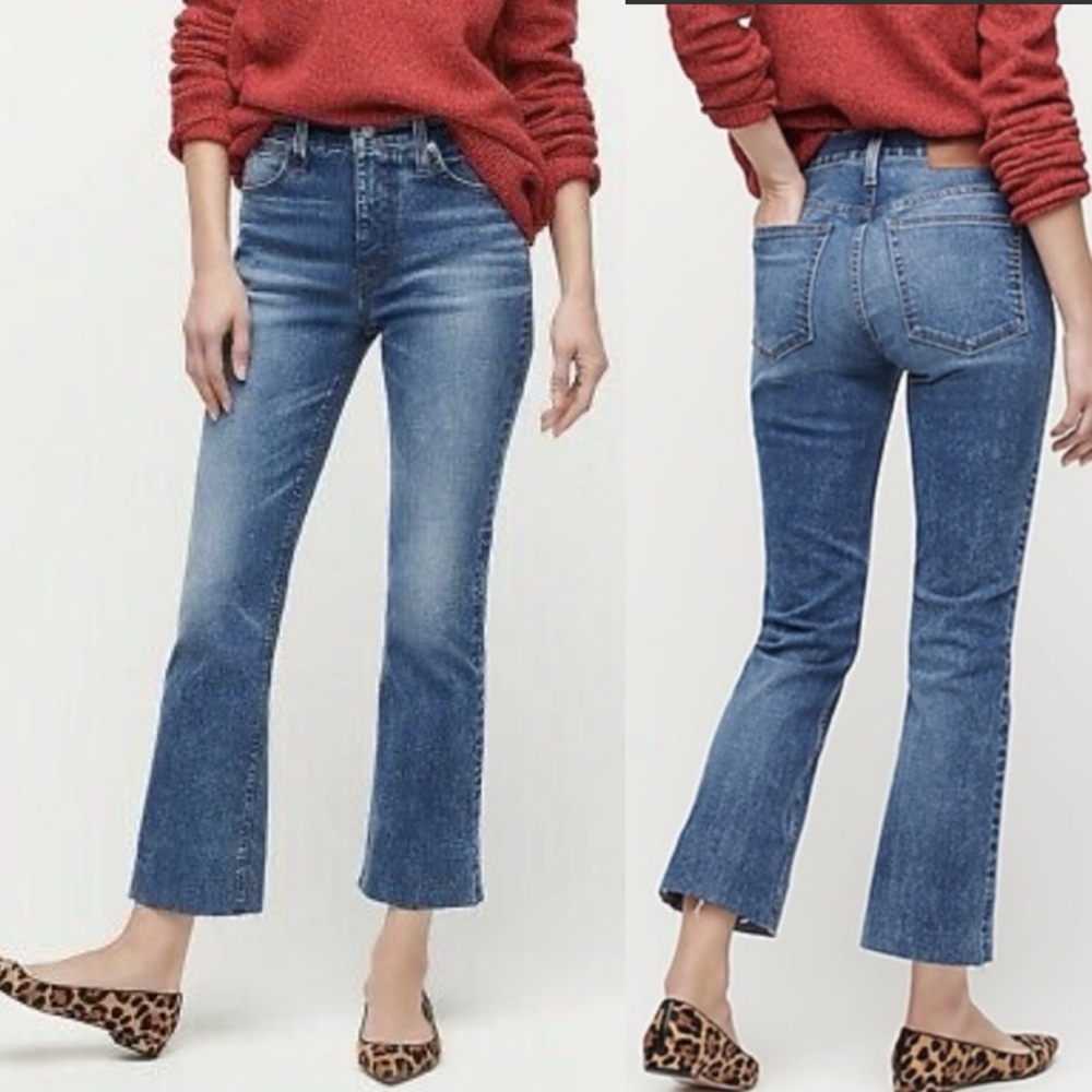 Women's J Crew Billie demi Boot cut crop frayed hem Blue Jeans 26 tall